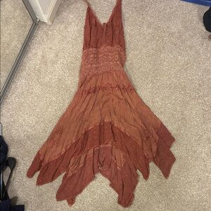 Bohemian Rust Red Handkerchief Hem Dress